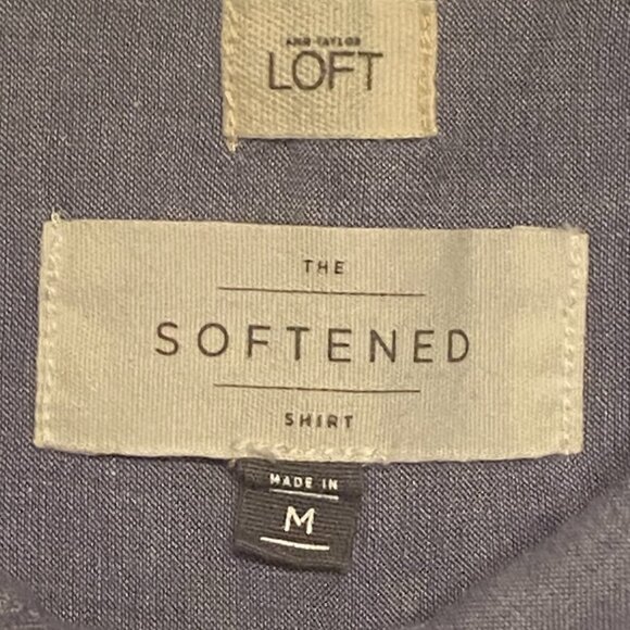 Ann Taylor LOFT The Softened Shirt (M) Popover Top Eyelet Lace Chambray Preppy - Picture 4 of 9